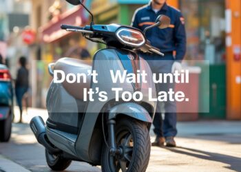 Professional mechanic performing a detailed scooter repair in a workshop.