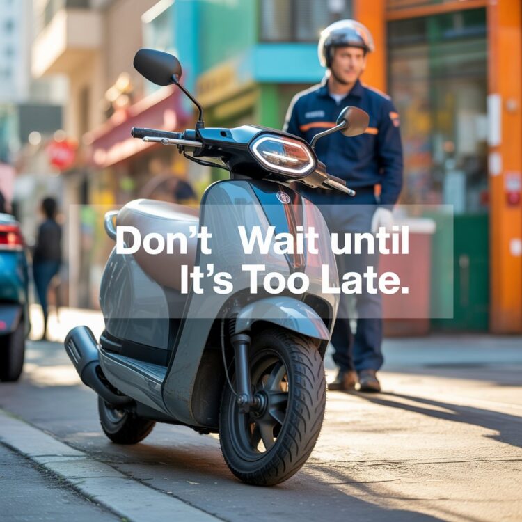 Professional mechanic performing a detailed scooter repair in a workshop.