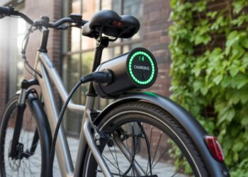 Charging port of an electric bike connected to a charger