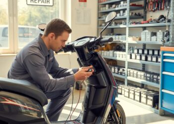 Technician fixing electric scooter in a trusted local repair shop — finding reliable escooter repair services nearby.