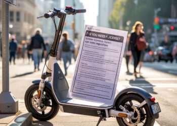 Three riders on different scooters showing legal scooter use: electric, 50cc moped, and 150cc motor scooter on a suburban street