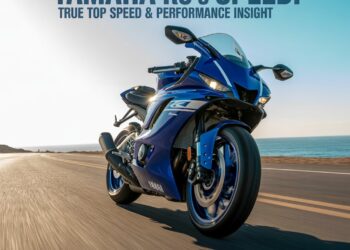 Side view of a Yamaha R6 on a racetrack, built for high-speed performance and aerodynamic control, highlighting the Yamaha R6's speed.