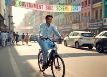 Pakistani youngster riding an electric bike in Lahore city under Govt Bike Scheme 2025