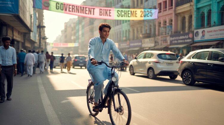 Pakistani youngster riding an electric bike in Lahore city under Govt Bike Scheme 2025