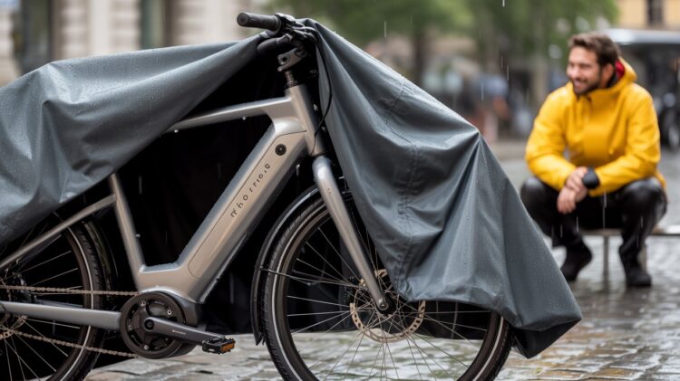 Rider preparing to waterproof your e-bike before rain