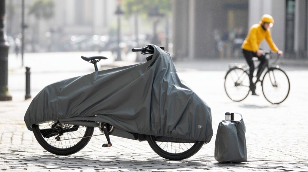 Rider testing waterproof your e-bike setup in wet terrain