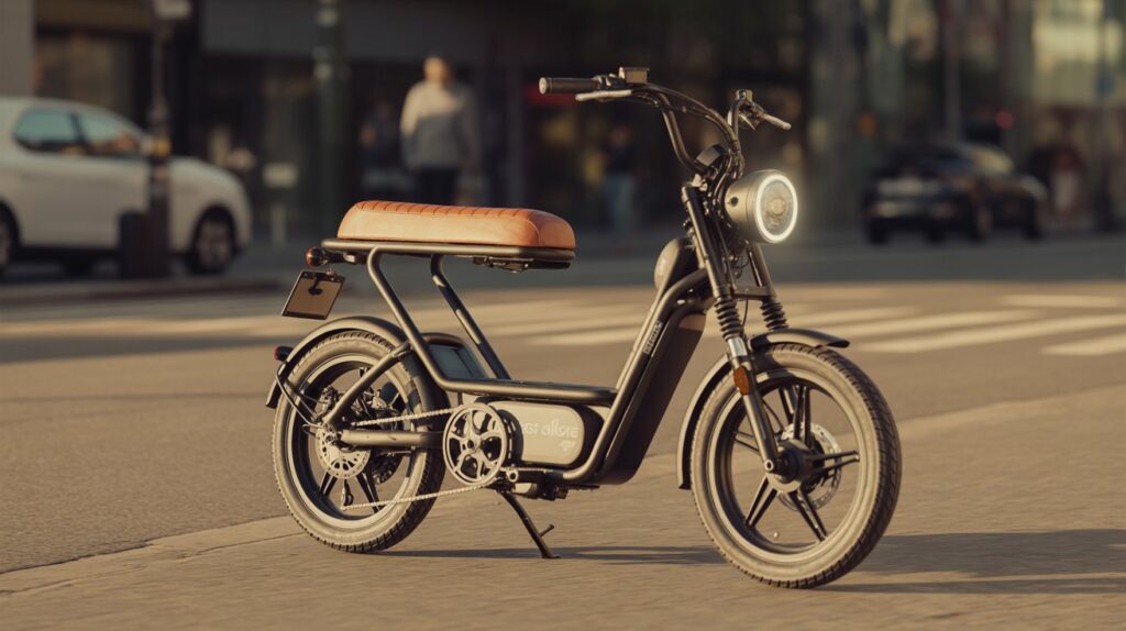 Lineup of various moped e-bikes inside a garage