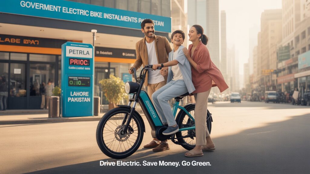 Electric bikes lined up at a showroom in Karachi under Pakistan’s installment-based Government scheme.