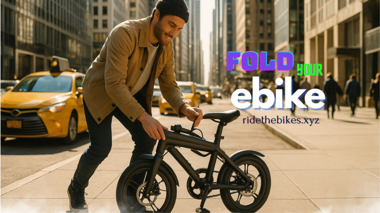 Young professional parking a foldable electric bike