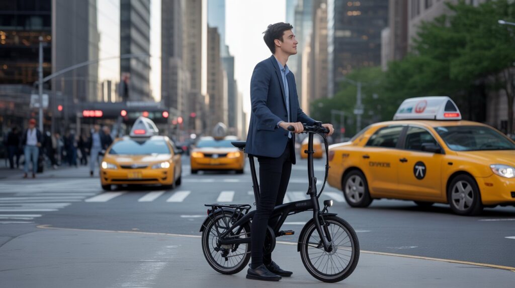 Folded electric bike neatly stored