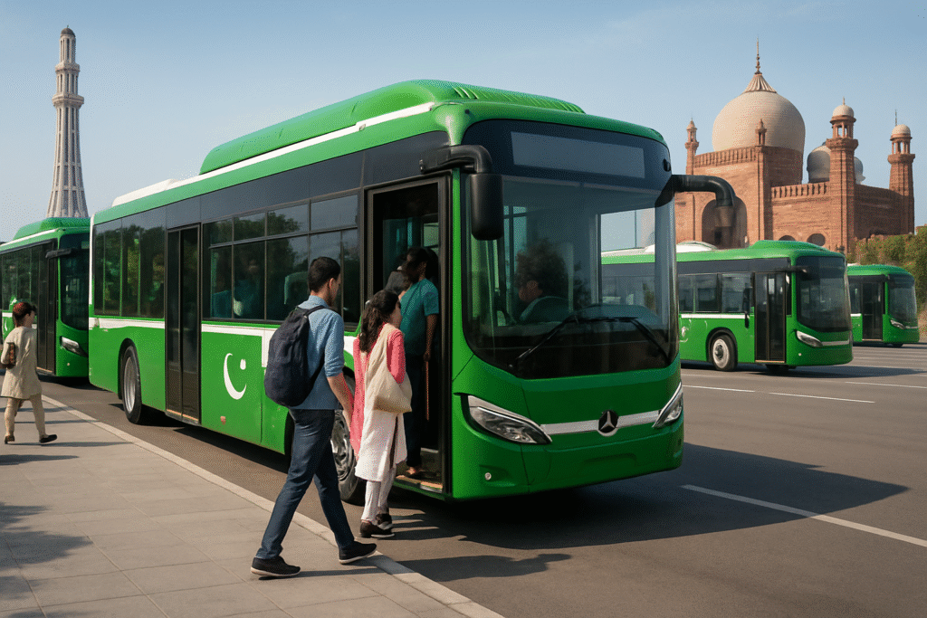 Passengers enjoying first PKR 20 ride on Lahore’s electric bus