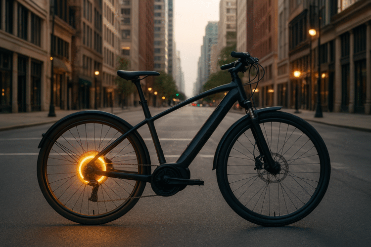 Modern electric bike hub motor in 2025 USA city commute.