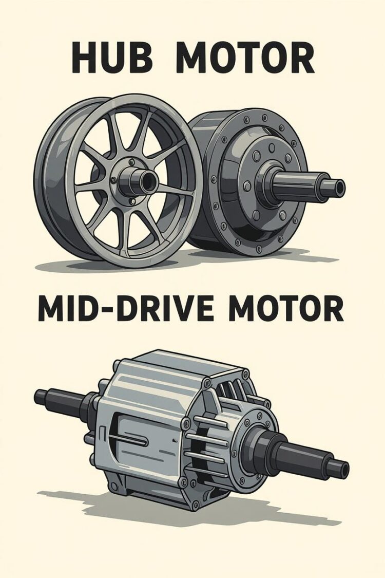 Side-by-side comparison of hub motor and mid-drive motor in e-bikes 2025.