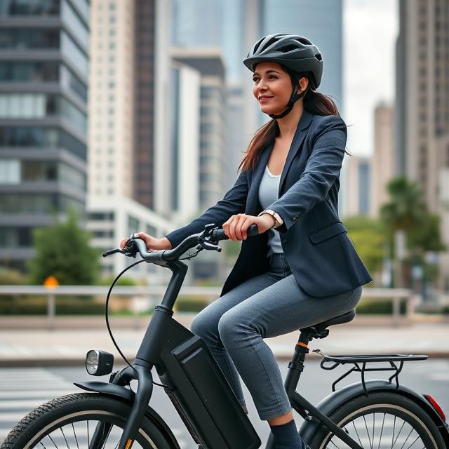 Adult woman commuting on an electric bike
