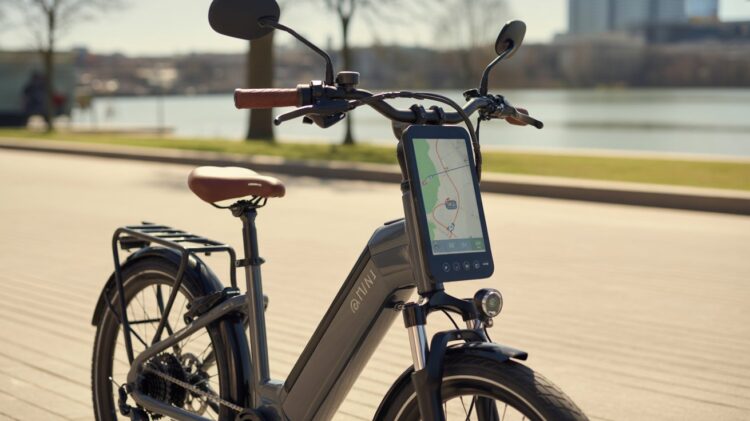 Electric bike with GPS navigation screen.