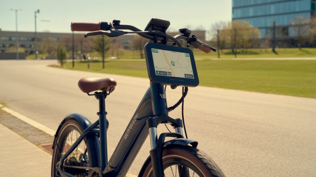 Electric bike rider using GPS system.