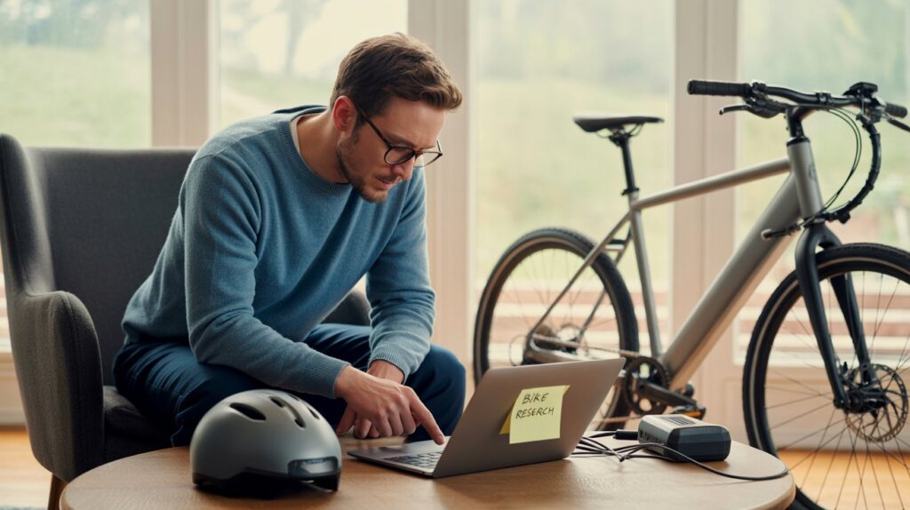Man checking electric bike information and reviews