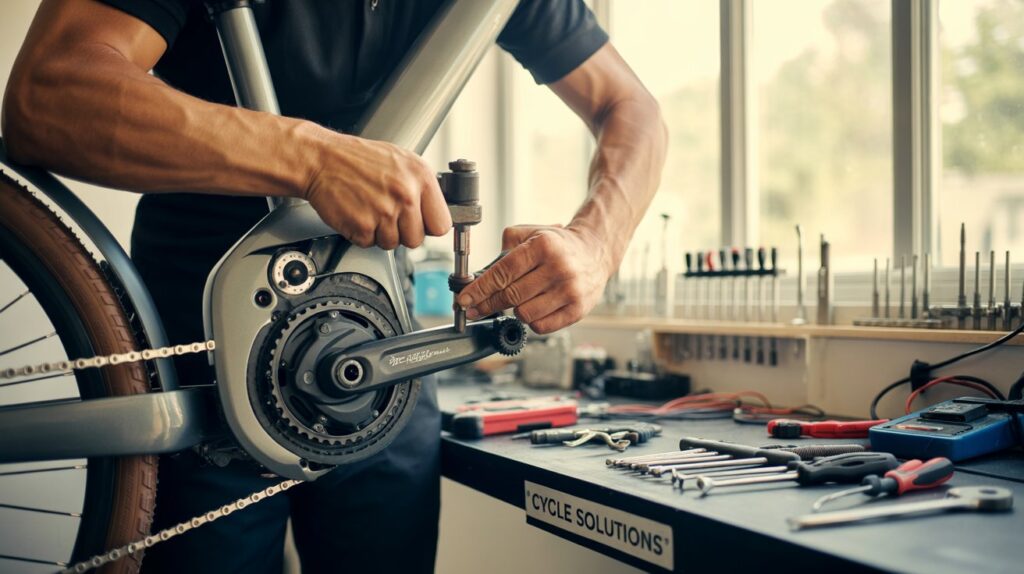 Technician repairing e-bike motor