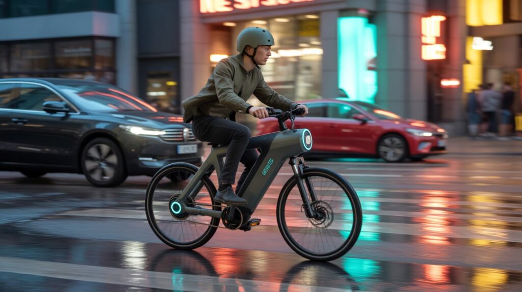 E-bike displaying real-time safety alerts through smart screen