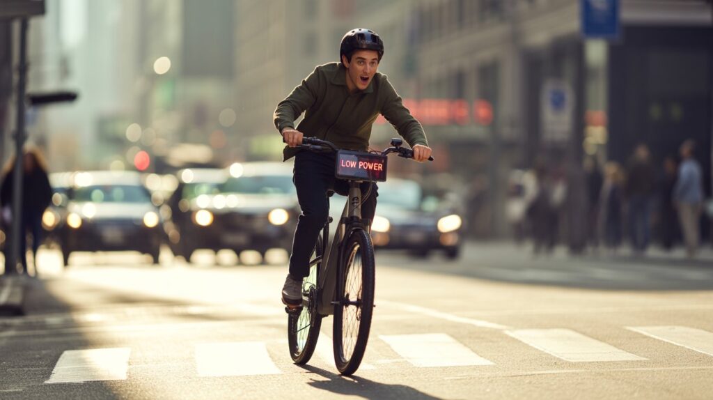 Technician testing e-bike battery with voltmeter.
