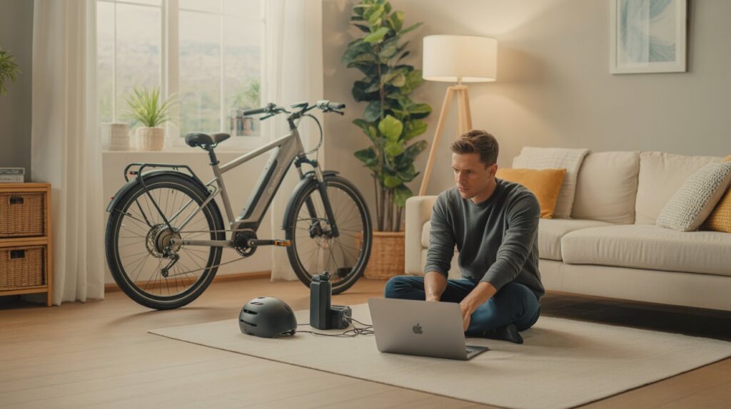 Person comparing e-bike specifications on laptop