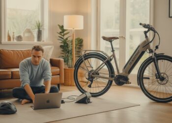 Man researching electric bikes online at home