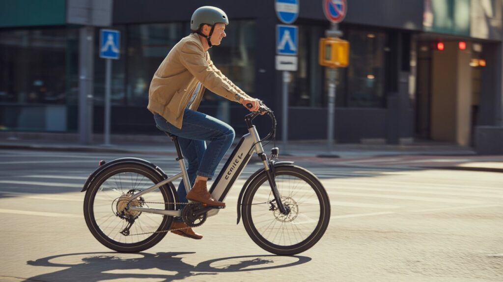 Close-up of a Class 2 electric bike motor on a city street