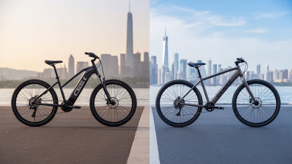 A buyer analyzing price and specs of electric bikes online.