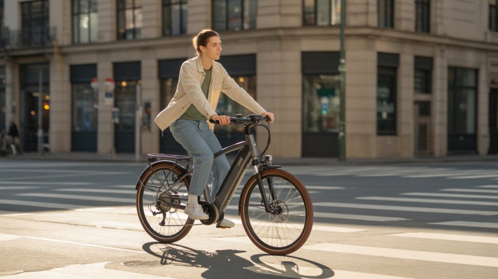 Electric bike displaying sensors, torque control, and adaptive assist system.